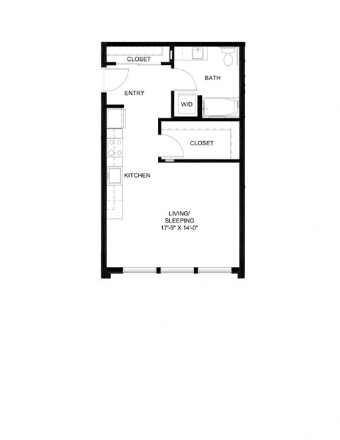 Floor plan for studio, 1 bath, 542 sqft